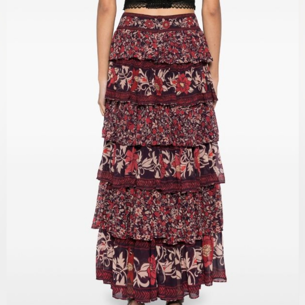 Farm Rio Chelsea Garden Ruffle Midi Skirt in Large Size - Picture 8 of 12